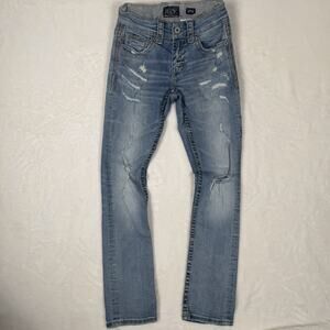 Buckle Black Straight Leg Women’s Jeans 27R (Fits 25) Distressed Stretch Denim